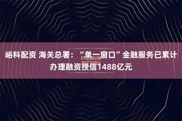 峪科配资 海关总署：“单一窗口”金融服务已累计办理融资授信1488亿元